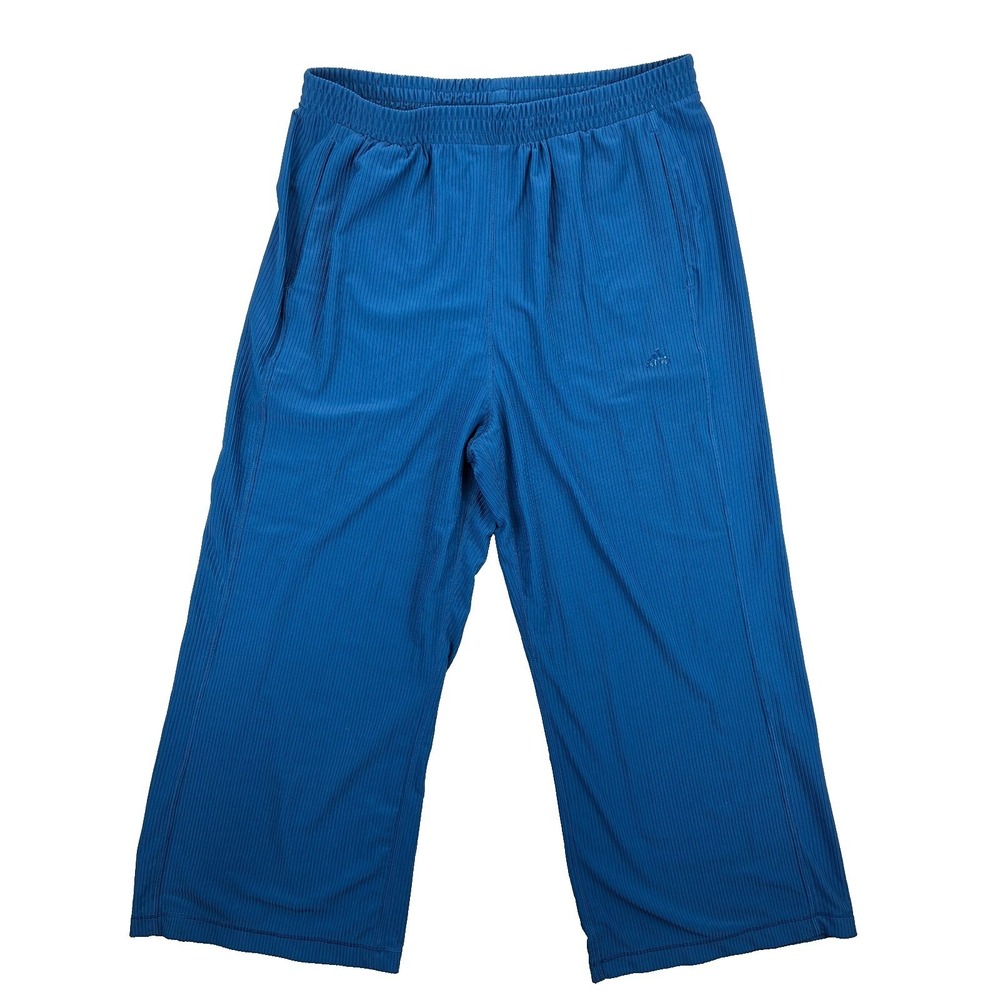 adidas Athletic Elastic Waist Capri Pants Womens L Blue Ribbed Workout Active